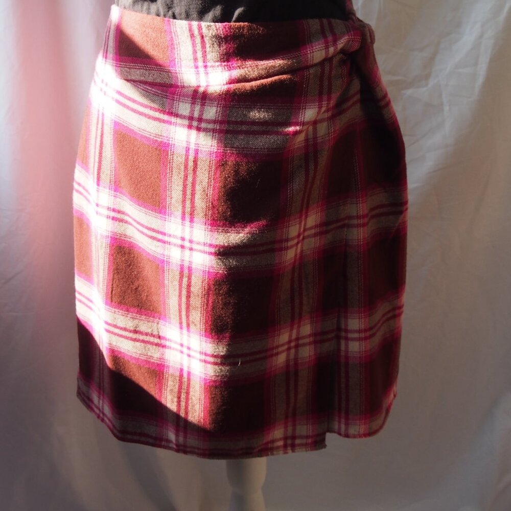 Loft Burgundy Plaid Twist Sarong Mini Skirt Womens Size 18T